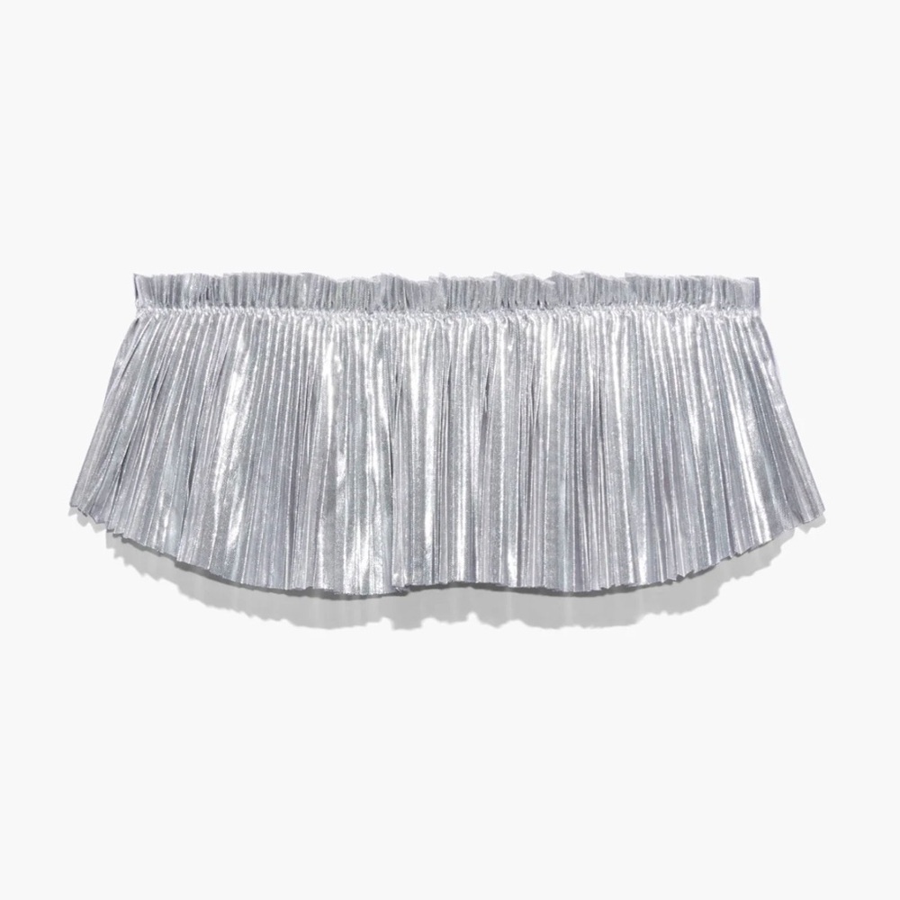 New Savage x Fenty Pleated Lamé Bandeau Spaced Out Metallic Silver Bralette - Picture 3 of 5